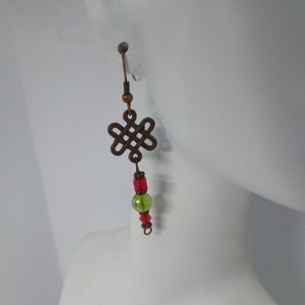 Vibrant Red and Green Celtic Knot Earrings Handmade Holiday Present Gift Casual